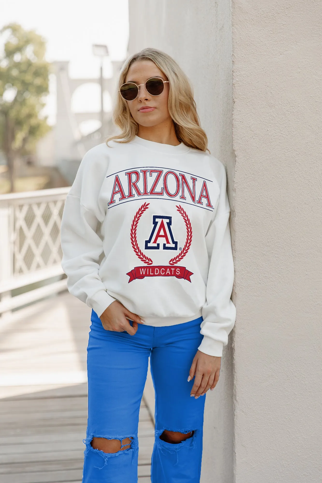 ARIZONA WILDCATS HAVING A BALL PREMIUM FLEECE DROP SHOULDER CREWNECK PULLOVER BY MADI PREWETT TROUTT