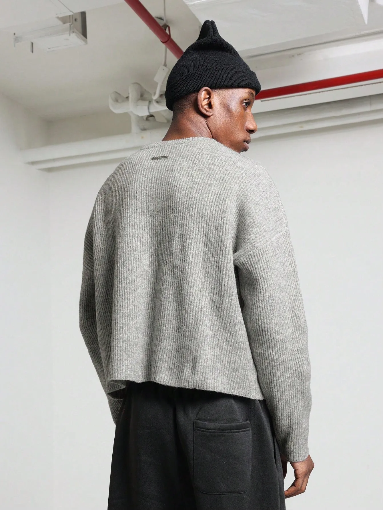 Cropped Crew Neck Rib Sweater