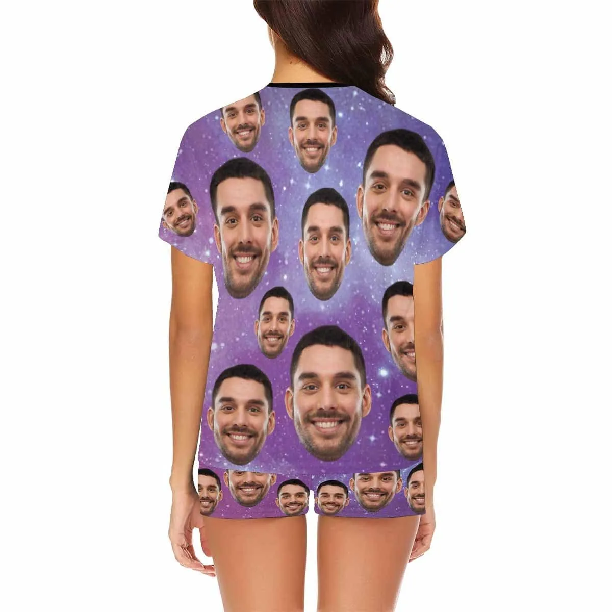 Custom Face Pajamas for Women Purple Sky Sleepwear Personalized Women's Short Pajama Set