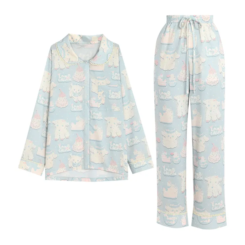 Cute Cartoon Lamb Print Pajama Set