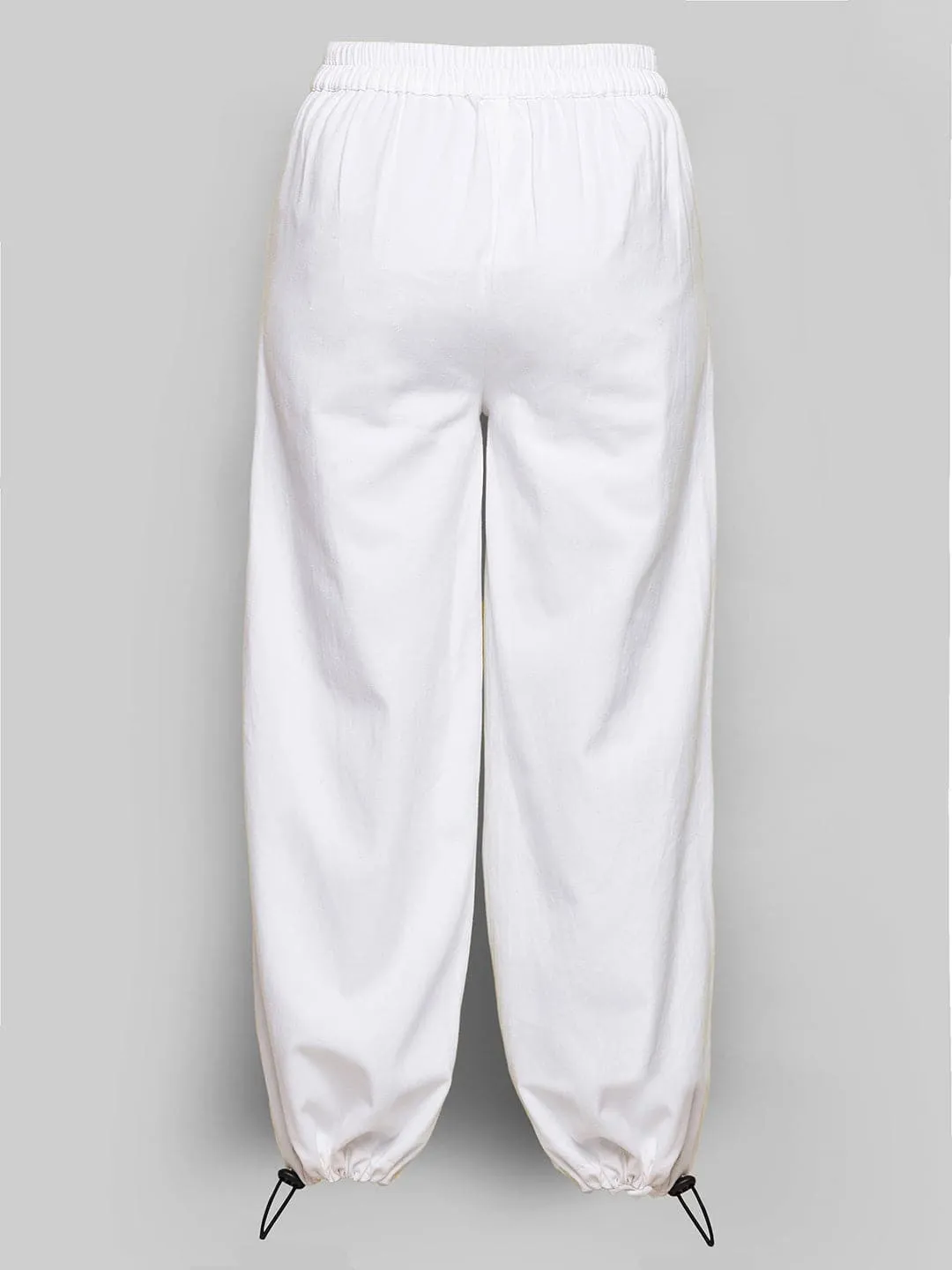 Girls White Pull Hem Twill Joggers - Lyush Kids