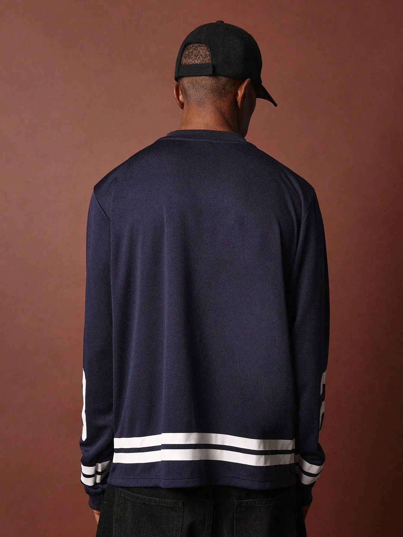 Oversized Fit Long Sleeve V-Neck Football Tee