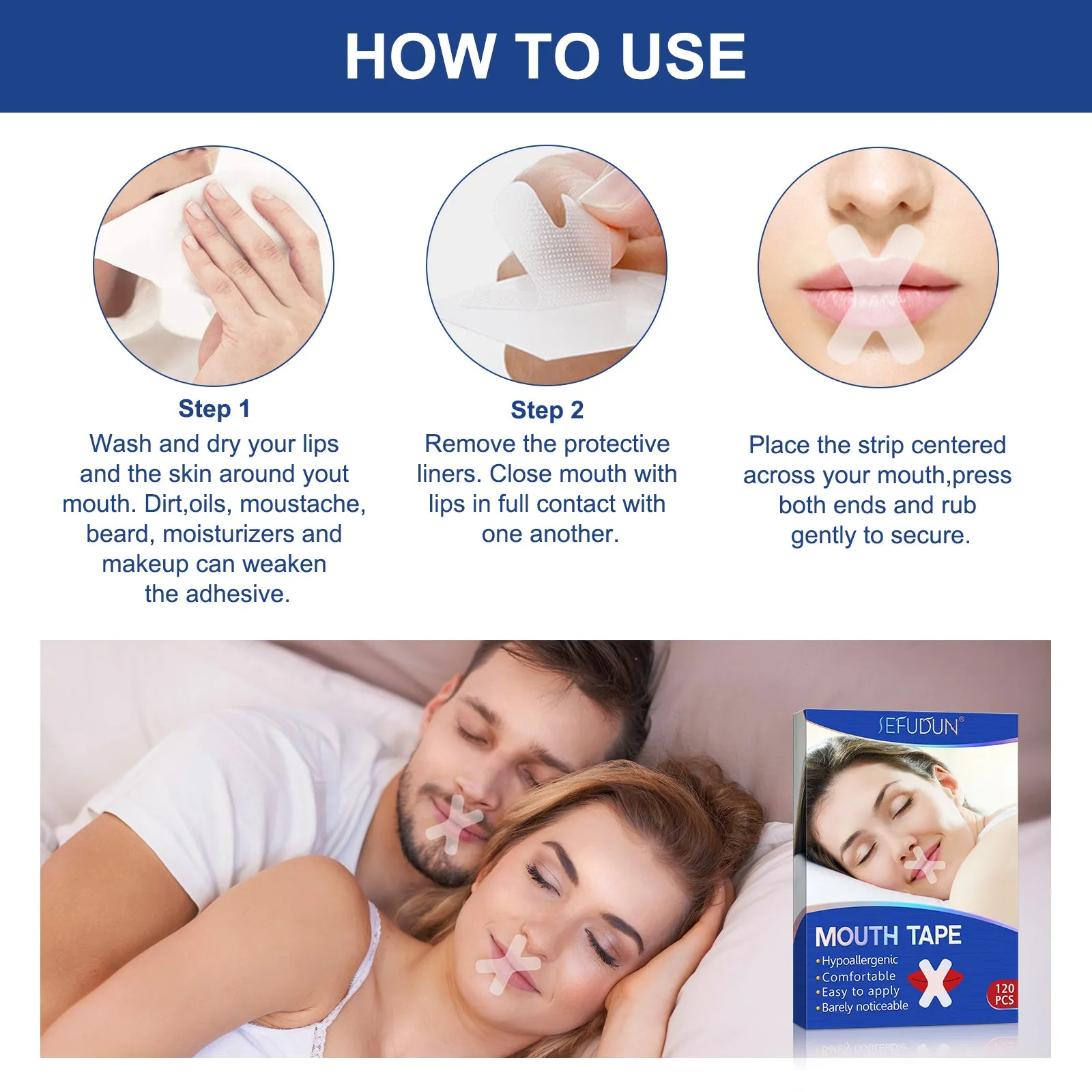 Sefudun 120Pcs Sleep Mouth Strips for Less Mouth Breathing