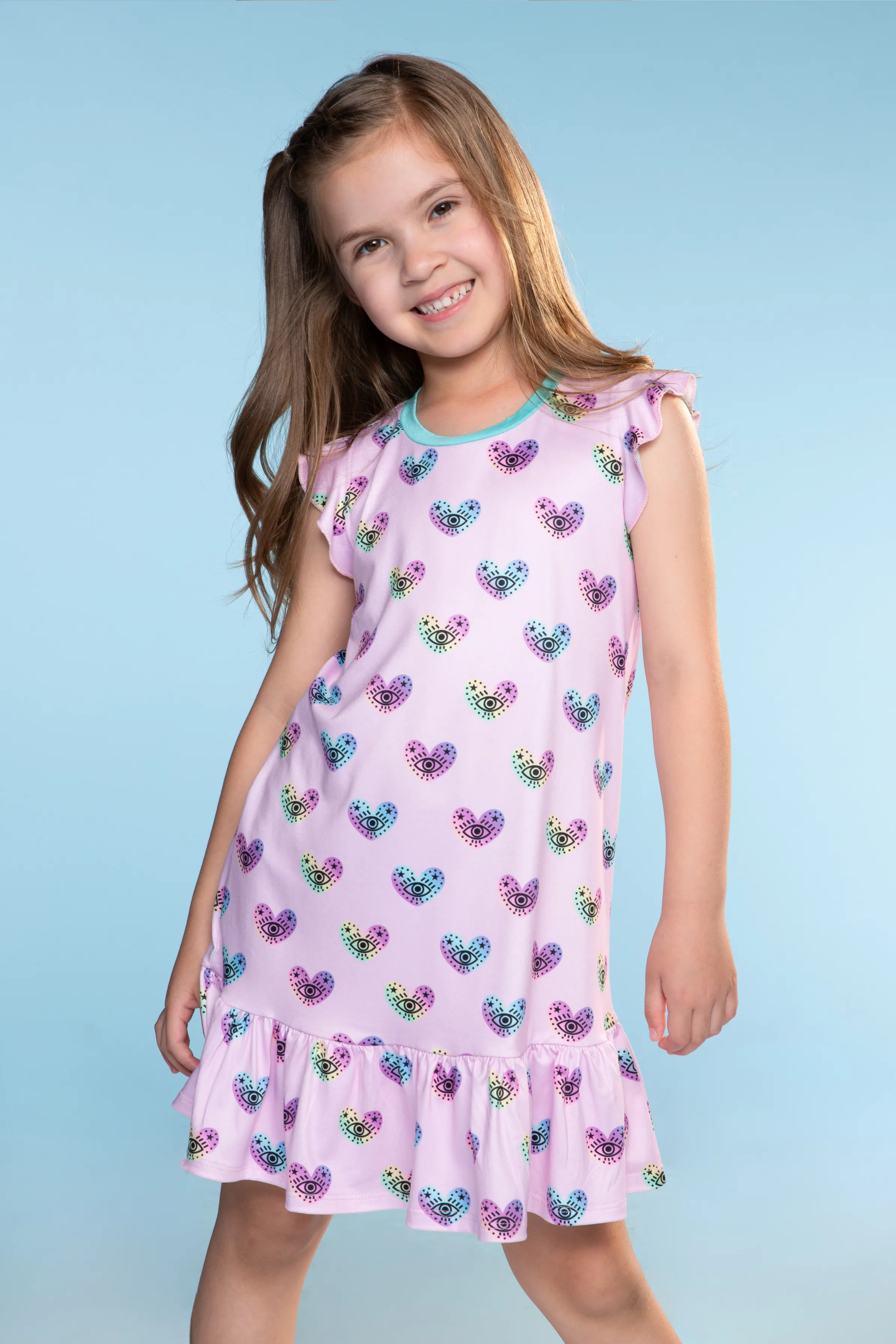 Simply Soft Flutter Sleeve Nightgown - Pink Heart Evil Eye